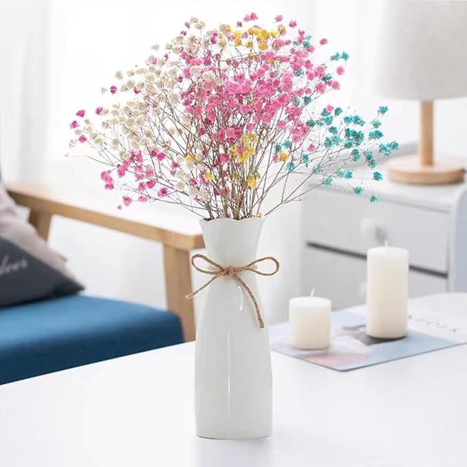 Boho Ceramic Vase with Rope, 8.2" H, Rustic Flower Vase Classic Style for Dried Flowers Fresh Flowers, Fit for Fireplace Bedroom Kitchen Living Room Centerpieces Office Desk