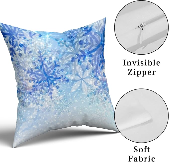 Giwawa White Blue Snowflake Pillow Cover Set of 2 Merry Christmas Snow Throw Pillowcases Winter Xmas Falling Crystal Nature Ice Cushion Covers for Sofa Bedding Car Home Couch Decor 18"x18"