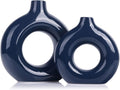Bright Blue Ceramic Vase Set of 2 - Decorative Circular Blue Vases for Centerpieces, Farmhouse and Home Decor - Ideal for Living Room, Kitchen, Bedroom, Dining Table and Office Decor