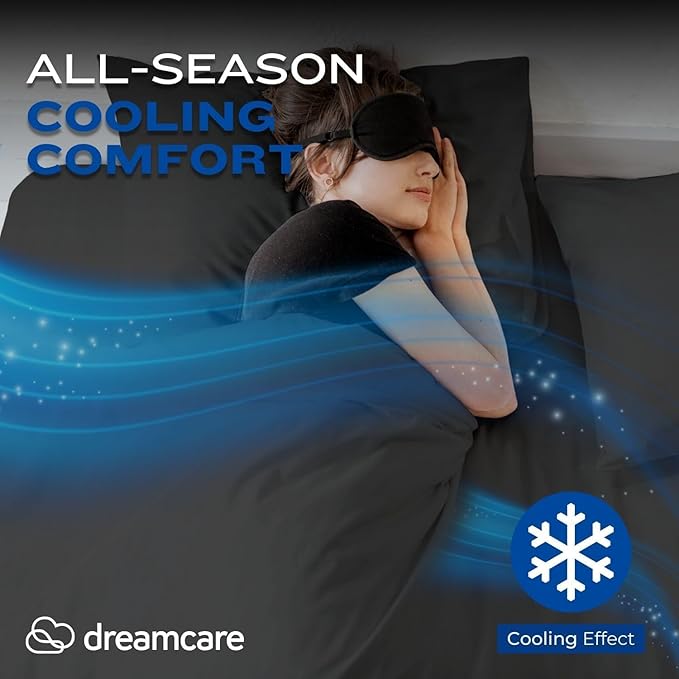 DREAMCARE Full Size Sheets Set - 4 Pcs Cooling Bed Sheets with Up to 15" Deep Pockets - Soft, Long-Lasting 100% Brushed Polyester with Side Pocket (Mineral Blue)