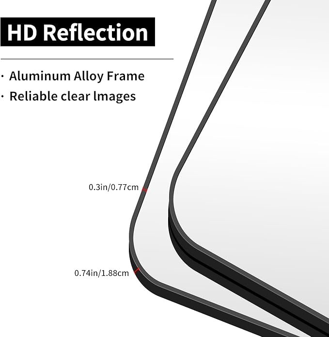 Bathroom Mirror, 55 x 36 inch Black Rectangle Wall Mirror, Metal Frame Rounded Corner Vanity Mirror, Large Wall Mounted Mirrors for Over Sink Bedroom Living Room Horizontal Or Vertical Mounting