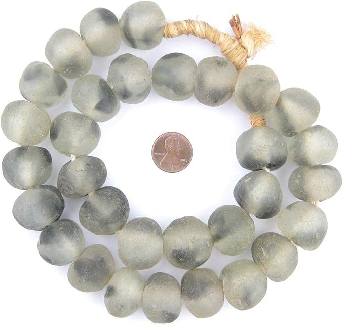 Jumbo Recycled Glass Beads, 21–25mm – African Sea Glass for Wall Hangings, Coffee Table Decor, Shelf Styling, and Home Accents – (Grey Swirl) – The Bead Chest