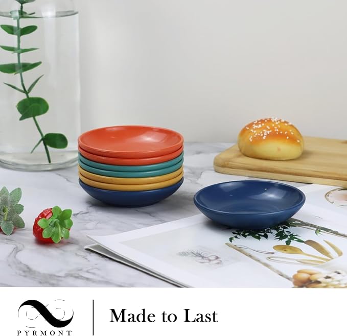 PYRMONT Wheat Straw Dipping Bowls, 2 OZ Soy Sauce Dish & Bowl, Small Dipping Sauce Bowls Set of 8, Mini Appetizer Plates for Side Dishes,Ketchup,BBQ, Party, Condiments Serving Bowl Set - Multi