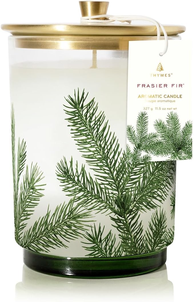 Thymes Frasier Fir Candle - Heritage Pine Needle Luminary Scented Candles - Elegant Pine Candle - Crisp Siberian Fir, Cedarwood & Sandalwood - Holiday Candles - Christmas Decor (Medium, 11.5 oz)
