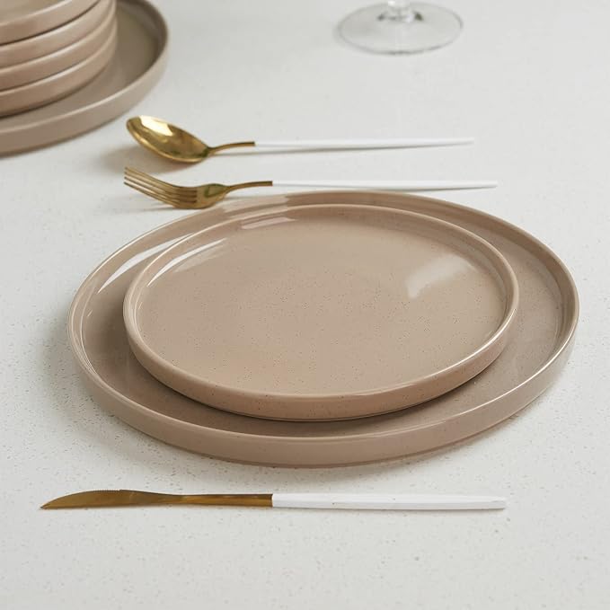 famiware Nebula 6 Pieces Salad Plates Set, 8 inch Dessert Plates, Scratch Resistant, Stoneware Dinnerware, Kitchen Modern Rustic Serving Dishes, Brown