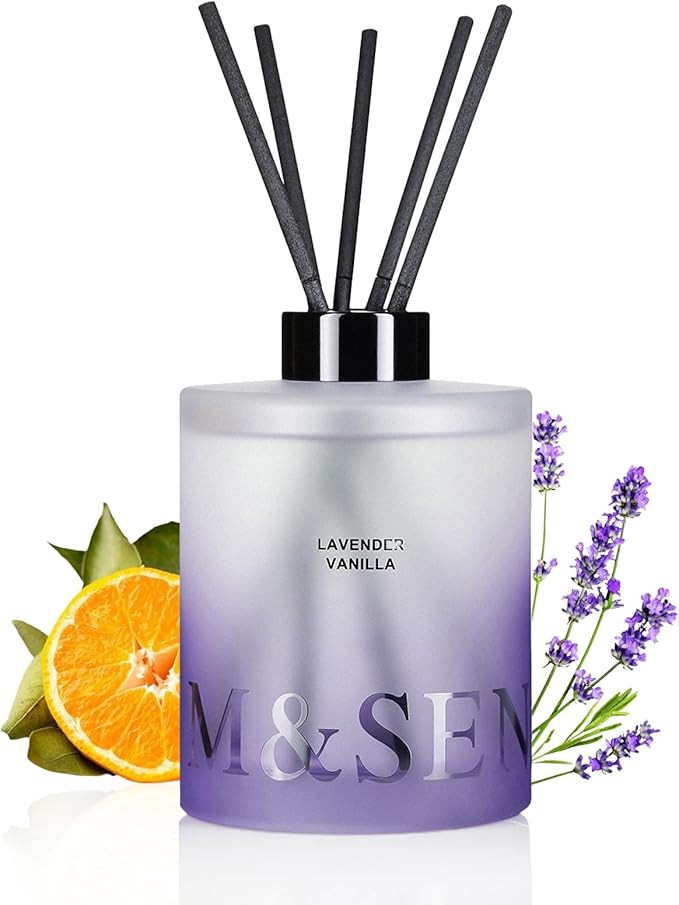 M&SENSE Lavender Vanilla Reed Diffuser Set - 16.9 fl oz Long-Lasting Home Scent Diffuser with Sticks, Natural Essential Oil Diffuser Gift for Office, Bedroom Bathroom