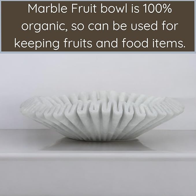 Marble Ruffle Bowl Handcrafted Decorative ScallopBowls - Antique Catchall Jewelry Dish Fruit Organizer for Home & Kitchen (7 inches)