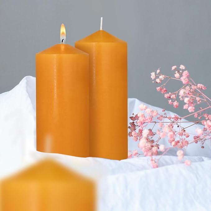 Pillar Candles Set of 2, 3x8 inches Unscented Large Orange Candle,Tall Candles Bulk, Home Wedding Decor Candles