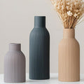 Modern Ceramic Vases Set of 3, Black Ribbed Decorative Vases, Shelf Table Centerpiece for Home Decor (Black Mix)
