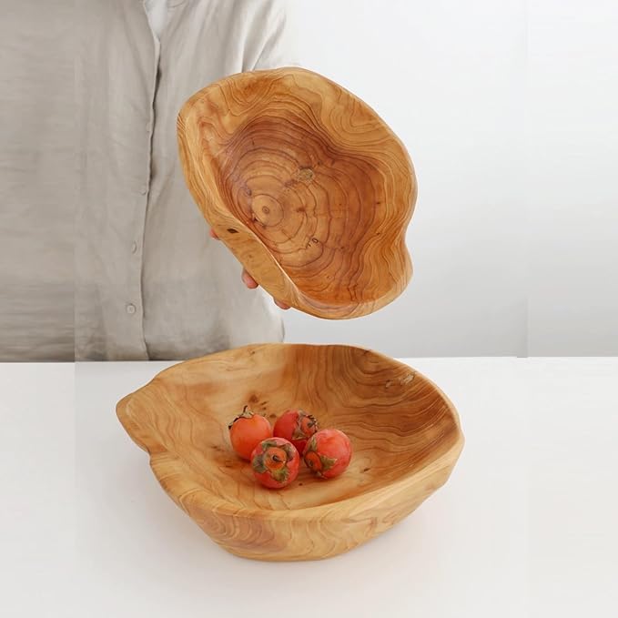 Wooden Bowl Decorative Natural Wood Fruit Bowl, Irregular Creative Wood Bowls, Rustic Hand Carved Candy Snack Keys Serving Bowls for Home Decor (Above 16" Diameter)