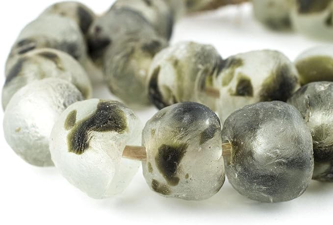 Jumbo Recycled Glass Beads, 21–25mm – African Sea Glass for Wall Hangings, Coffee Table Decor, Shelf Styling, and Home Accents – (Black Camouflage) – The Bead Chest