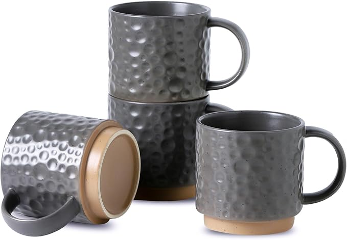 Nihow 16OZ Stackable Coffee Mug Set, Large Ceramic Coffee Mug Set of 4,Coffee Cup Set for Cappuccino/Latte/Cocoa,Dishwasher & Microwave Safe,Matte Gray