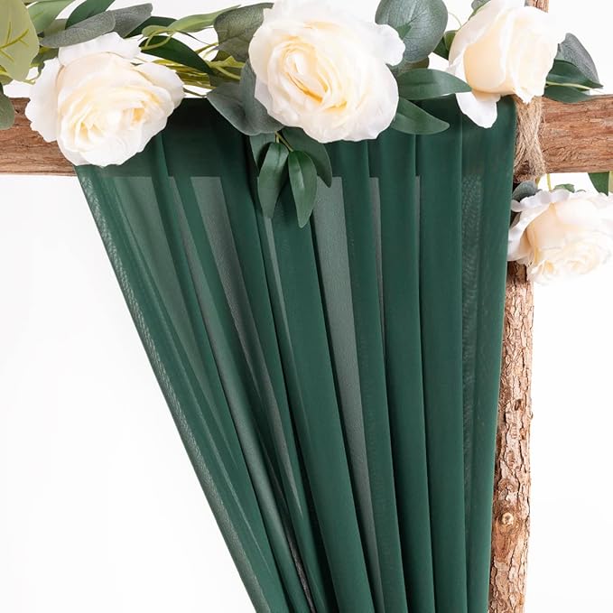 Socomi Wedding Arch Draping Fabric 1 Panel 29" x 19Ft Emerald Green Sheer Chiffon Curtain Drapes 6 Yards for Wedding Ceremony Birthday Party Decoration