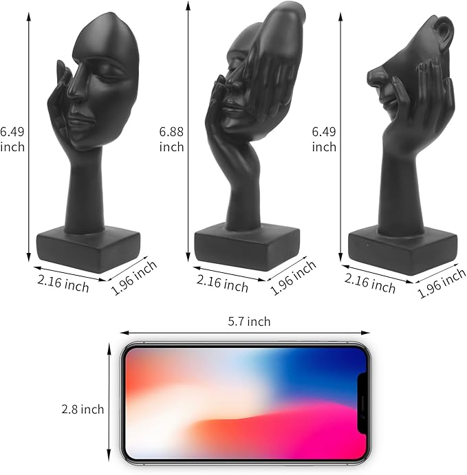 3 Pcs Thinker Statue,Modern Home Resin Sculptures,Collectible Figurines for Home Office Bookshelf Desktop Decor(Black)