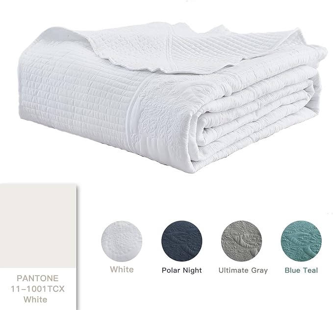 HZ & HY Oversized King Bedspread 138x122 Extra Wide, Quilted Coverlet Bedding Set, Lightweight Thin Comforter, Reversible, 5 Piece, 100% Microfiber, California/Alaskan King, White