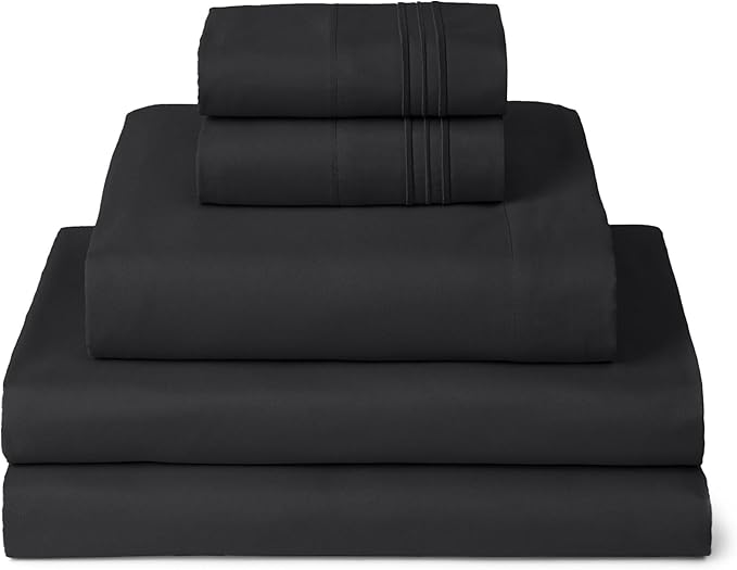 Mellanni Split King Sheets Set - 5 PC Iconic Collection Bedding - Hotel Luxury, Extra Soft, Cooling Bed Sheets - Wrinkle, Fade, Stain Resistant (Split King, Black)