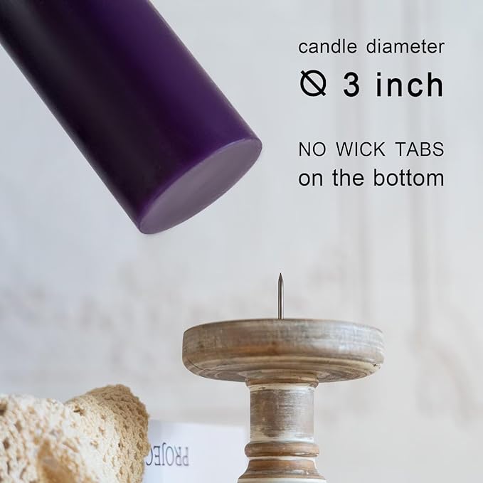 MOZEAL 3" x 8" Hand-Poured Unscented Large Candle,Smokeless Rustic Pillar Candle Set of 2,No Drip,Approx 150 Hours Burning,Wedding,Dinner,Christmas and Home Decorative,Tall Dark Purple Candle