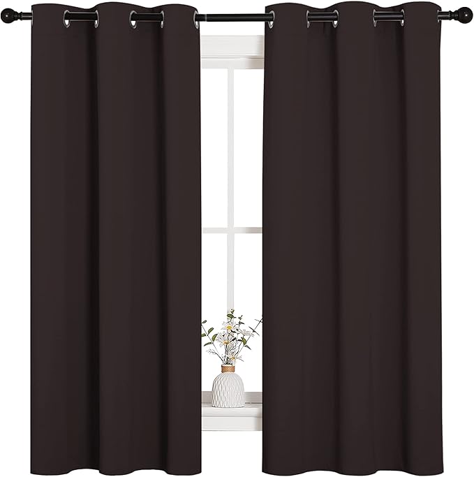 NICETOWN Triple Weave Microfiber Energy Saving Thermal Insulated Solid Grommet Blackout Curtains for Bedroom (2 Panels, 42 inches by 63 Inch, Toffee Brown)