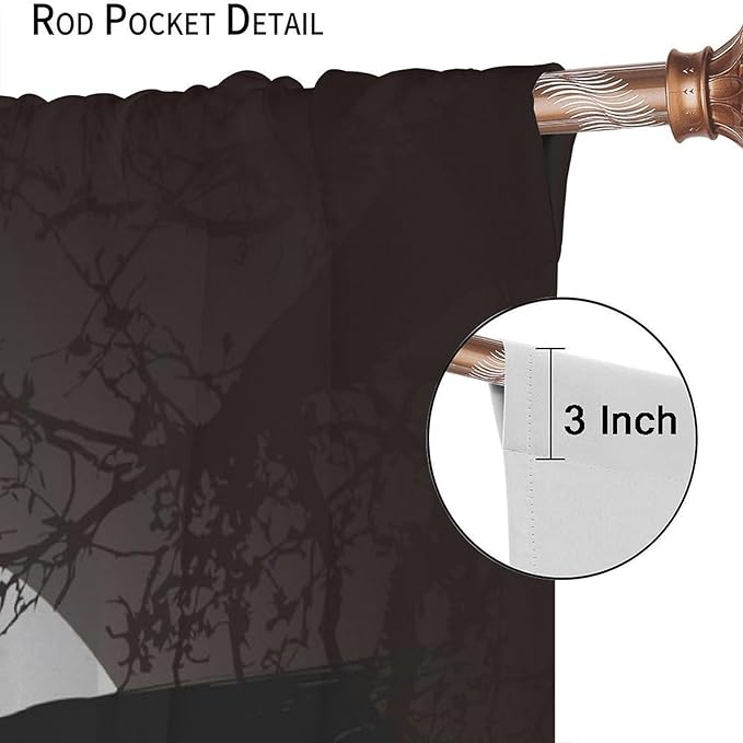 Cool Raven Print Curtains for Bedroom - Vintage Nordic Viking Theme Dead Tree Crow Full Moon Window Drapes,Energy Saving Thermal Insulated Rod Pocket Bedroom Blackout Curtains 2 Panels 63L x 21W