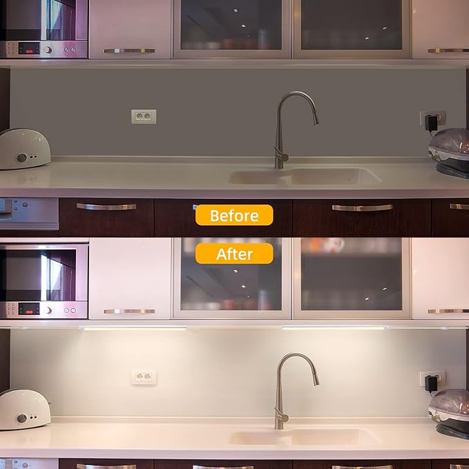 Under Cabinet Lights, 12 Inch Dimmable LED Under Cabinet Lighting, Natural White 4000K, Slim Under-Counter Light Fixtures with Memory Function, Under Counter Lights for Kitchen, Desk Light Bar