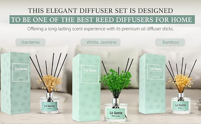 Reed Diffuser Set, Glass Bottle with Black Rattan Sticks, Dried White Flowers, 6.7fl oz, 200ml (Bright Citrus)