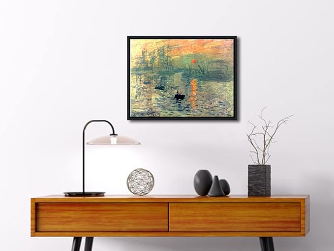 Wieco Art Impression Sunrise Modern Framed Canvas Wall Art Canvas Prints of Claude Monet Oil Paintings Reproduction Seascape Artwork Sea Pictures on Canvas for Home Decorations