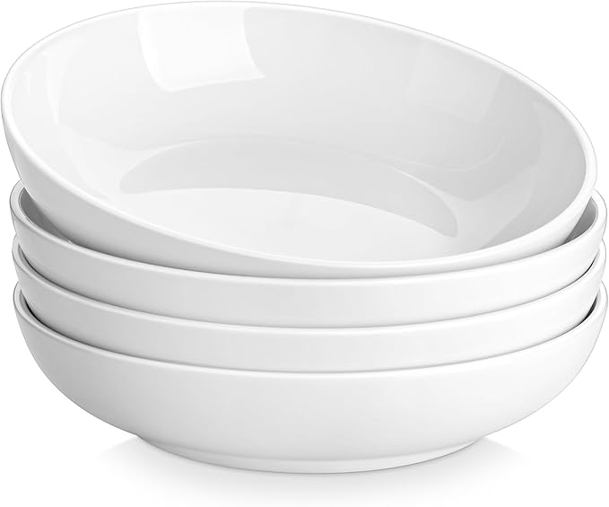 MALACASA 8.85" Large Pasta Bowls, 42 OZ White Salad Bowls Soup Bowls, Porcelain Serving Bowls Set of 4, Large Kitchen Bowl Plates Pasta Plates, Microwave & Dishwasher Safe, Series REGULAR