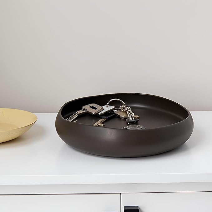 Decorative Bowl Handmade Reactive Glaze Stonewre Fruit Bowl for Kitchen Counter Ceramic Bowl Dining Room Table Centerpiecekey for Entryway Table|Dishwasher & Microwave Safe 8"(Black)