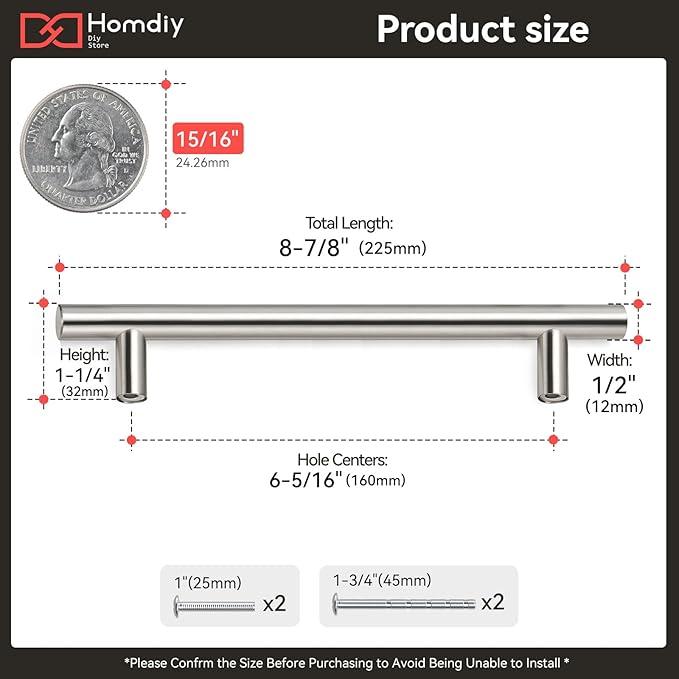 homdiy 50Pack 6-1/4in Hole Centers Zinc Alloy Kitchen Cabinet Handle - HD201SN Drawer Pulls Mordern Cabinet Handles for Bathroom Wardrobe Cabinet Hardware
