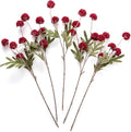 Artificial Kiku Flower Burgundy - 5 Pcs Fake Pompon Mums Silk Small Chrysanthemum Faux Ball Fall Flower Stem Decor for Autumn Wedding Filler DIY Bouquet Centerpieces Arrangements Shower (Burgundy)