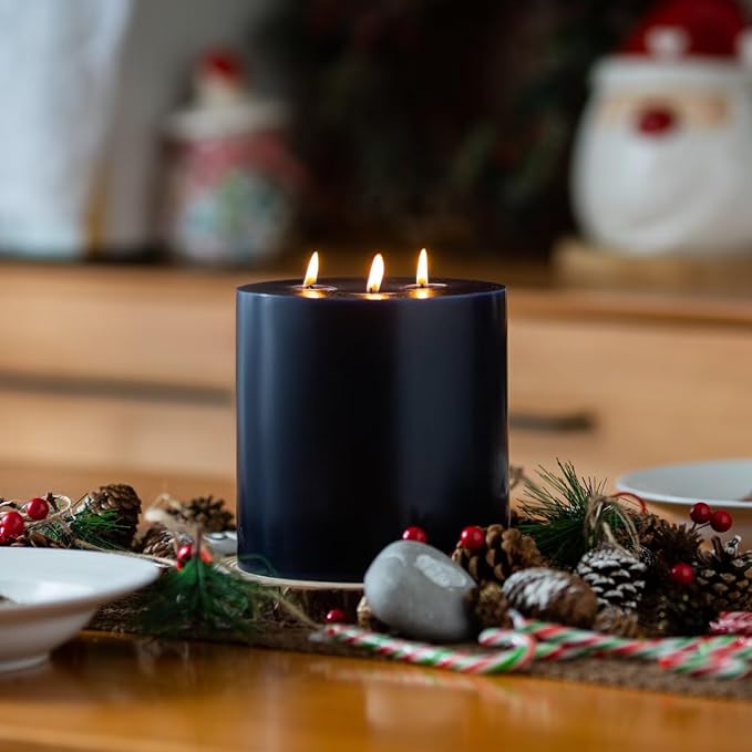 MOZEAL Extra Large 3 Wick Navy Blue Pillar Candle, 6" x 6", Unscented, Dripless, Smokeless, and Clean-Burning. Approx. 120 Hours of Burn Time. Perfect for Weddings, Dinners, Christmas and Home Decor