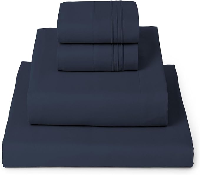 Mellanni California King Sheets Set - 4 PC Iconic Collection Bedding - Hotel Luxury, Extra Soft, Cooling Bed Sheets - Wrinkle, Fade, Stain Resistant (Cal King, Navy Blue)