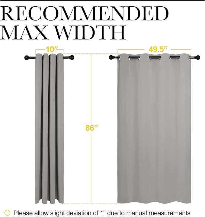 NICETOWN Silver Grey Room Darkening Curtain Panels 86" Long for RV, Play Room, Studio, Heat Block Out and Keep Warm Drapes Window Treatment Drapes for Doorway Entryway Patio (55" Width, 2 Panels)