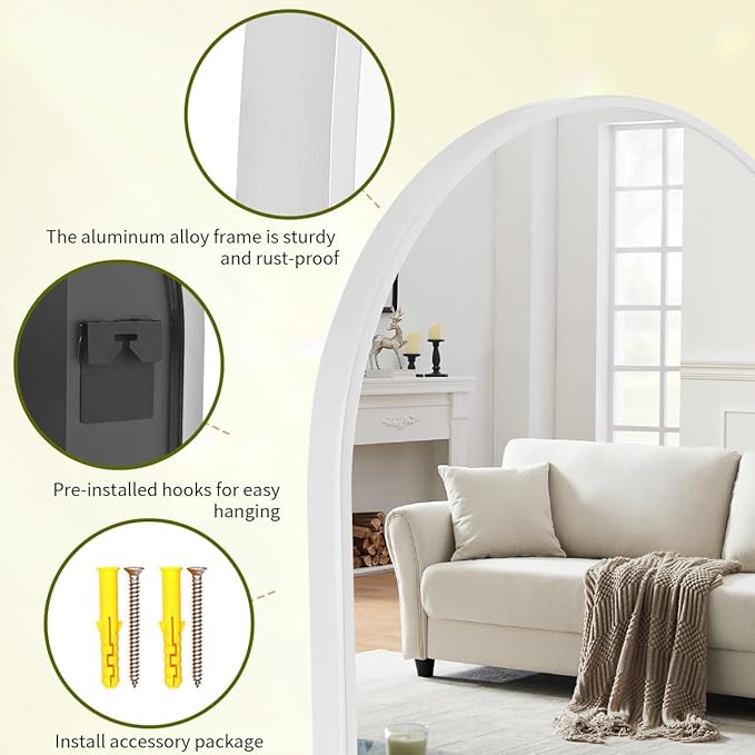 BEAUTYPEAK 24"x36" Arch Bathroom Mirror, Wall Mounted Vanity Metal Frame Mirror for Bedroom, Entryway, Living Room, Silver