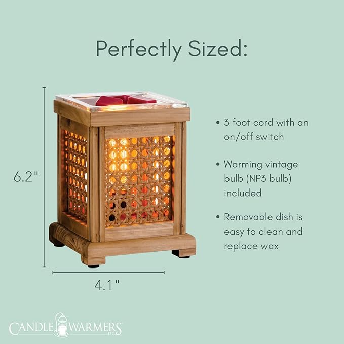 Candle Warmers Etc. Vintage Bulb Illumination Fragrance Warmer- Light-Up Warmer for Warming Scented Candle Wax Melts and Tarts to Freshen Room, Wood and Cane