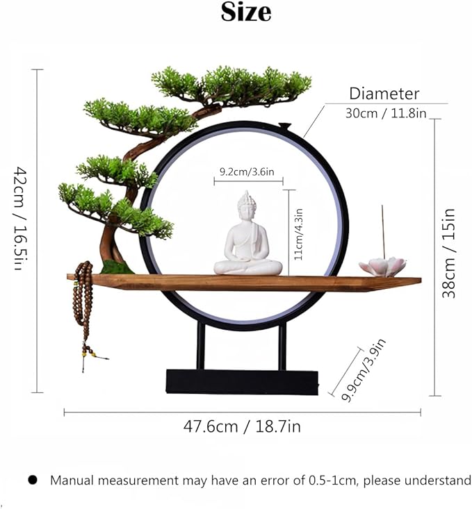 Shakyamuni Buddha Ceramic Statue Indoor Backflow Incense Burner with Led Ring Light，Meditation Decoration for Home and Office, Suitable for Cone and Stick Incense