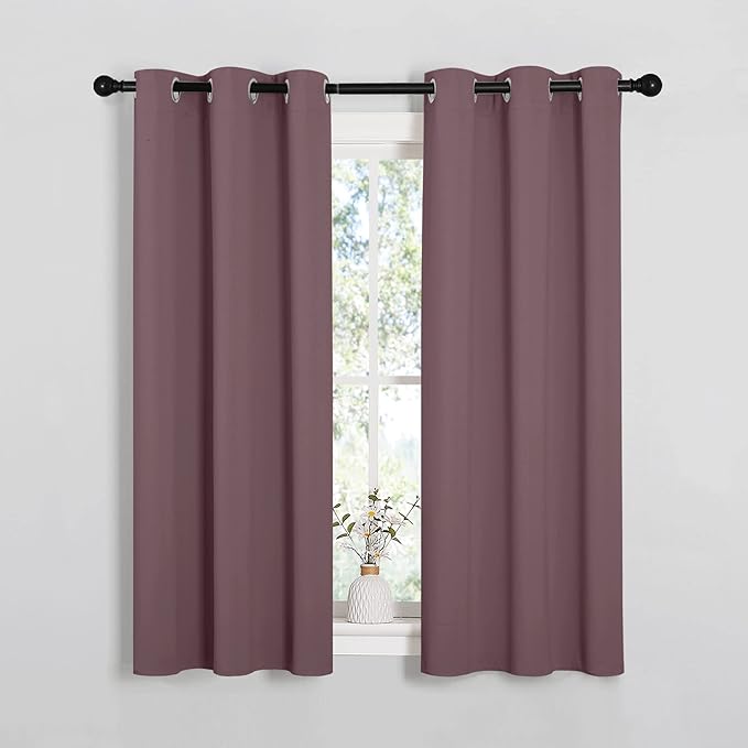 NICETOWN Bedroom Curtain Panels Blackout Draperies, Dry Rose, 1 Pair, 34 by 45-inch, Thermal Insulated Solid Grommet Blackout Curtains/Drapes