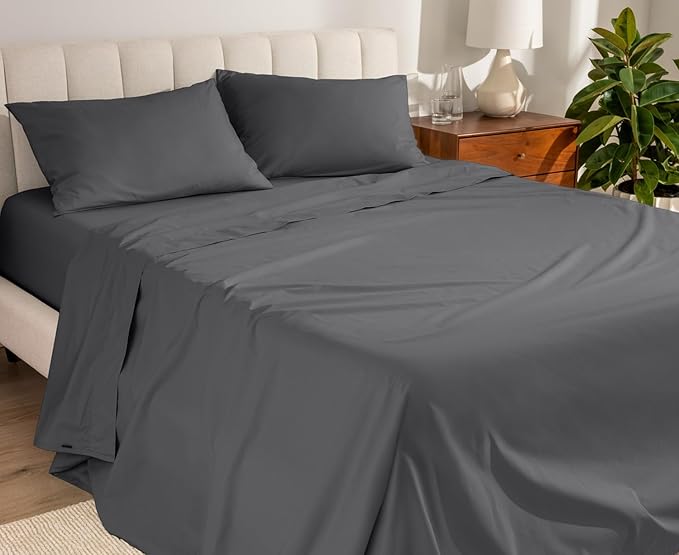Bare Home 100% Organic Cotton Twin XL Sheet Set - Crisp Percale Weave - Lightweight & Breathable - Bedding Sheets & Pillowcases (Twin XL, Grey)