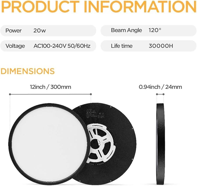 TALOYA Flush Mount LED Ceiling Light Fixture Black,12 Inch 20 Watt, Thin Ceiling Lamp Surface Mount for Kitchen Bedroom Utility Laundry Closet Room,5 Color Temperatures in One