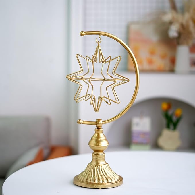 5.6" W x 16.3" H Metal Geometric Abstract Sculpture on Cast Iron Base,Metal Geometric Sculpture Decor Sphere, Tabletop,Living Room,Study,Bedroom,Home Decor