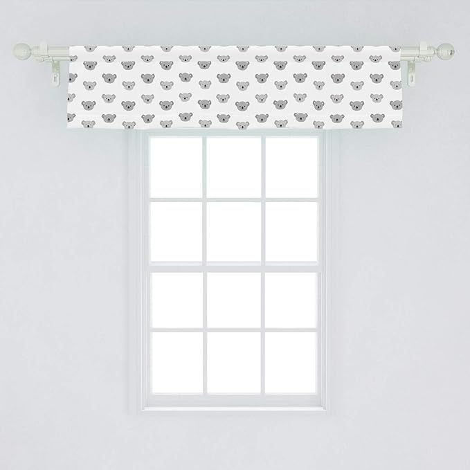 Lunarable Koala Window Valance, Continuous Happy Exotic Animals Head Simplistic Pattern, Curtain Valance for Kitchen Bedroom Decor with Rod Pocket, 54" X 12", Pale Taupe Charcoal Grey