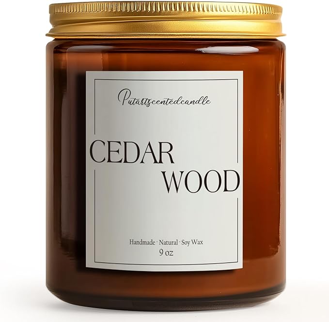 Cedar Wood Candles for Home Scented, Natural Soy Aromatherapy Non Toxic Candles with Long Lasting Fragrance & Clean Burn, Luxury Jar Candle Gifts for Women, Men, Home Decoration 9oz