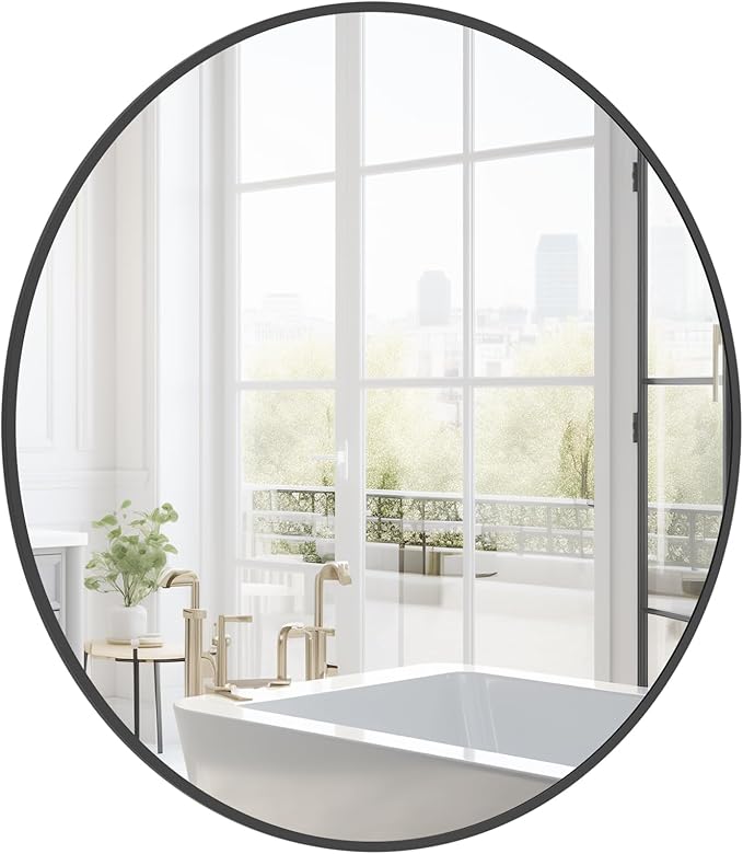 HOMECOOKIN Round Wall Mirror 24" Black Circle Mirror for Bathroom with Metal Framed, Round Gold Mirror for Wall Decor, Vanity, Entryway Living Room