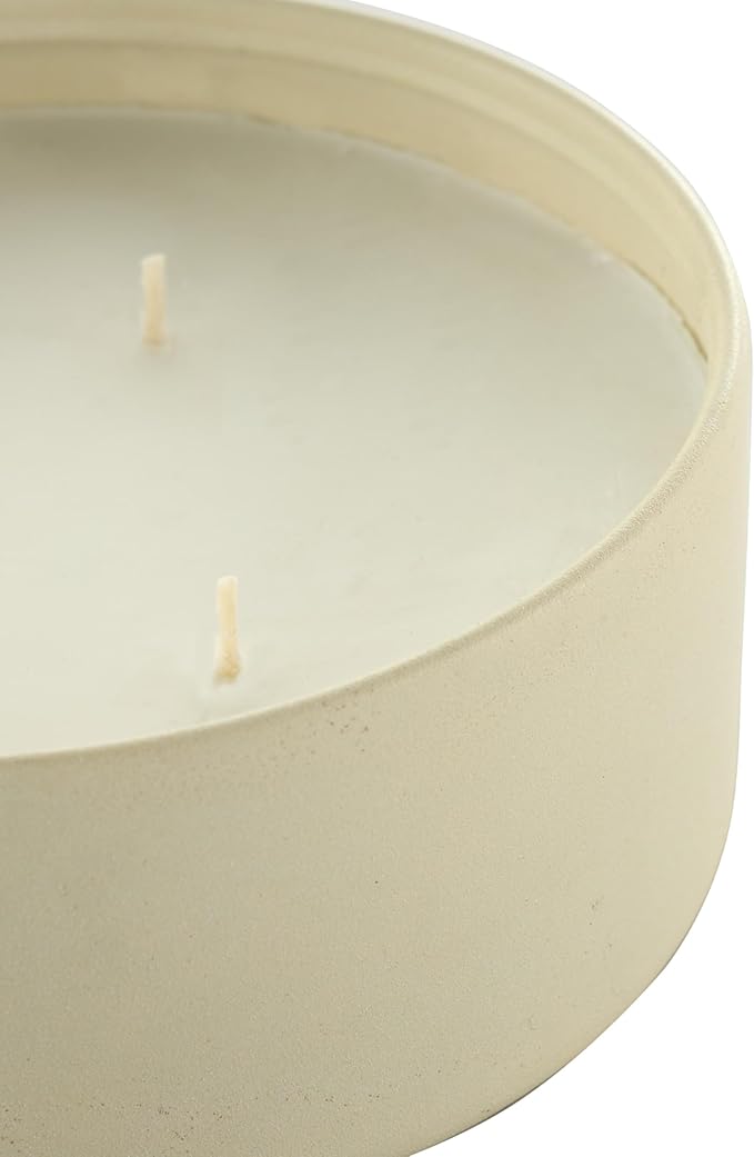 Deco 79 Metal Decorative Candle Floral Paradise Scented Textured 22oz 3 Wick Aromatherapy Candle with White Wax, Wax Aromatherapy Candle 6" x 6" x 3", Cream