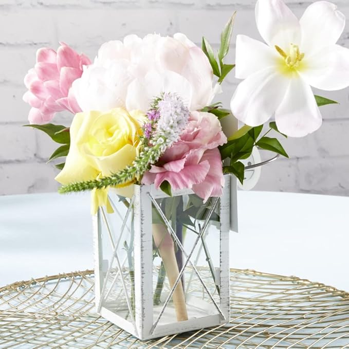 Kate Aspen Rustic Shelf Decor Luminous Vintage Tea Light Votive Candle Holders, Medium Metal Decorative Lantern, Distressed White