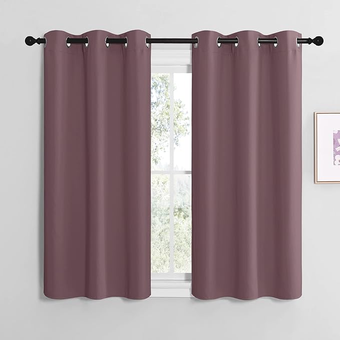 NICETOWN Dry Rose Room Darkening Curtains for Kitchen, Set of 2, 42 inches Wide by 48 inches Long, Window Treatment Thermal Insulated Solid Grommet Room Darkening Curtains/Drapes for Bedroom