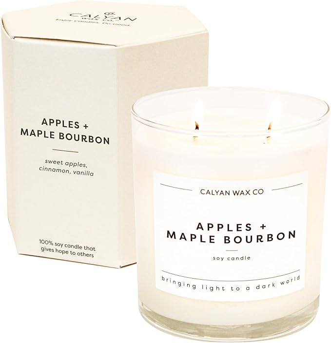 Calyan Wax Co. 2 Wick Candle, Apples + Maple Bourbon Scented Candle, 37 Hour Burn Time, Aromatherapy Soy Candles, Non Toxic & Vegan Soy Wax, Glass Tumbler Scented Candles, 8.8oz