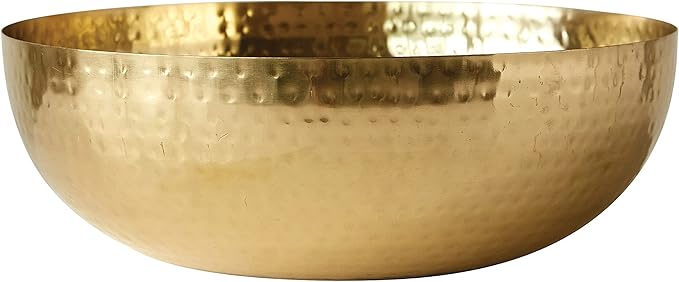 Creative Co-Op Round Hammered Metal Bowl, Gold Finish, 14"