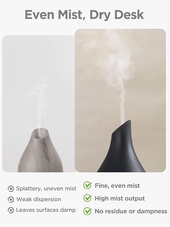 InnoGear Essential Oil Diffuser, 150ml Ceramic Diffuser Handcrafted Stone Aromatherapy Diffusers Ultrasonic Cool Mist Humidifier Vaporizer 2 Mist Modes Waterless for Home, Black Vase-Shaped Ceramic