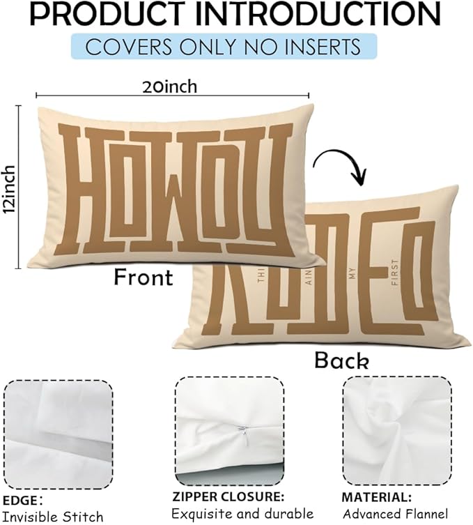 Western Howdy Brown Pillow Covers 12x20,This Ain't My First Rodeo Farmhouse Southwestern Ranch Lumbar Pillow Covers for Couch Bed, Western Home Room Decor (Brown)